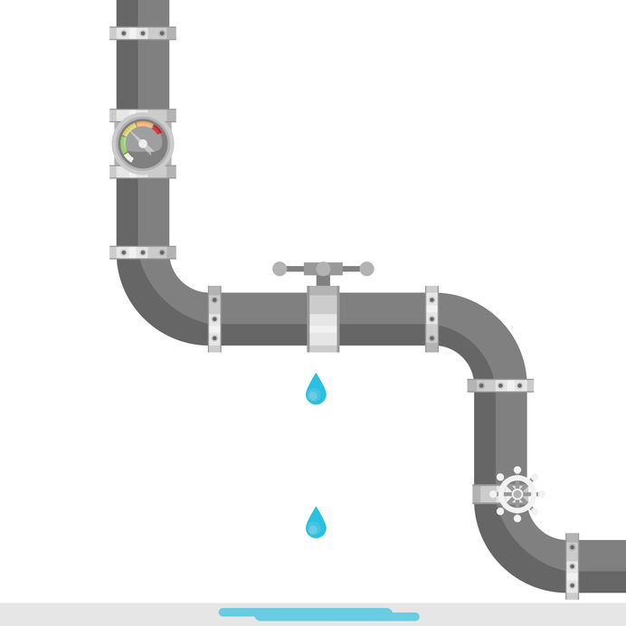 Graphic of broken metal pipe with leaking water