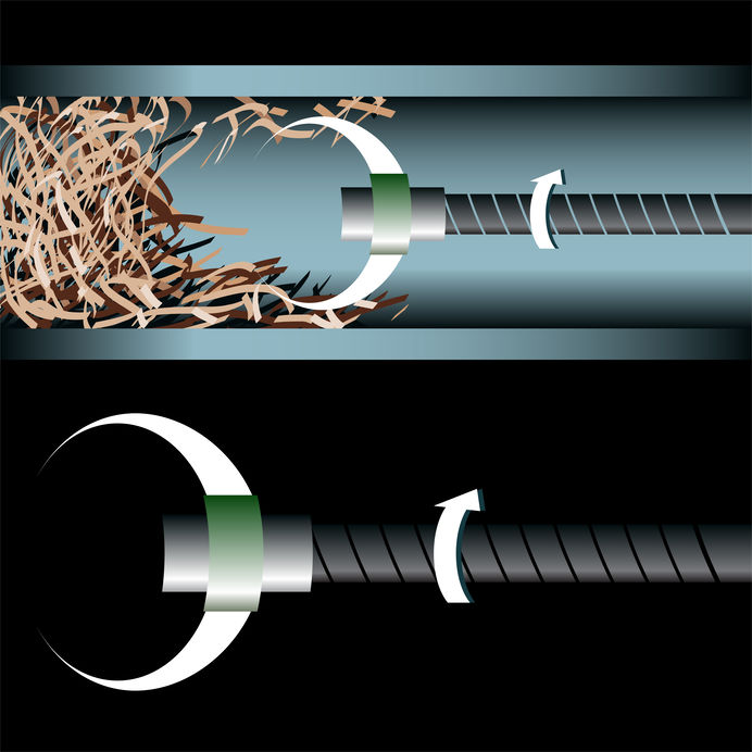 Graphic of snake clearing pipe