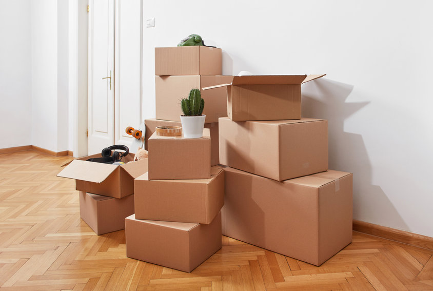 Cardboard boxes in a room