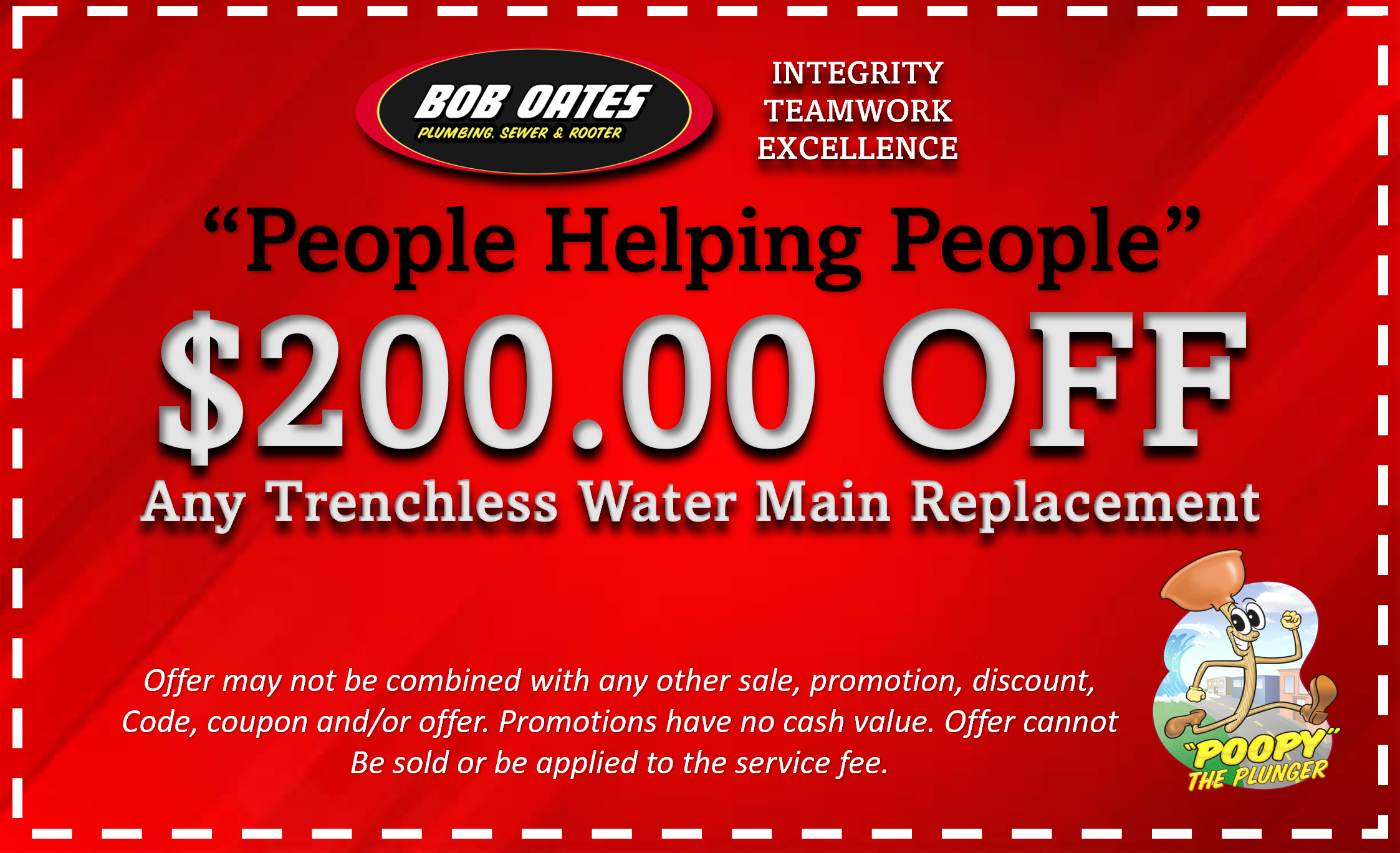 Coupon for $200 off trenchless water main replacement