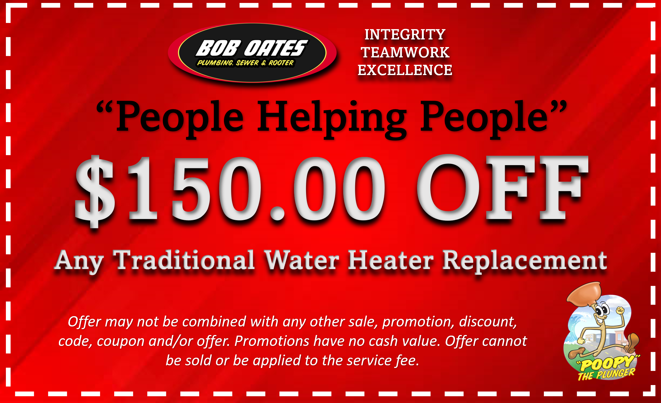 Coupon for $150 off any traditional water heater replacement