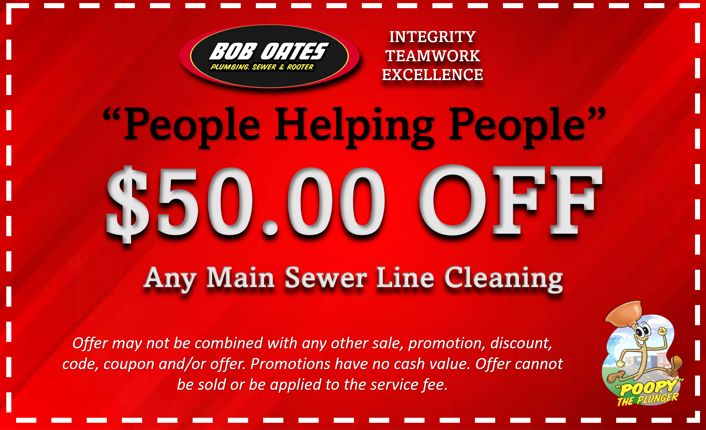 Coupon for $50 off any main sewer line cleaning