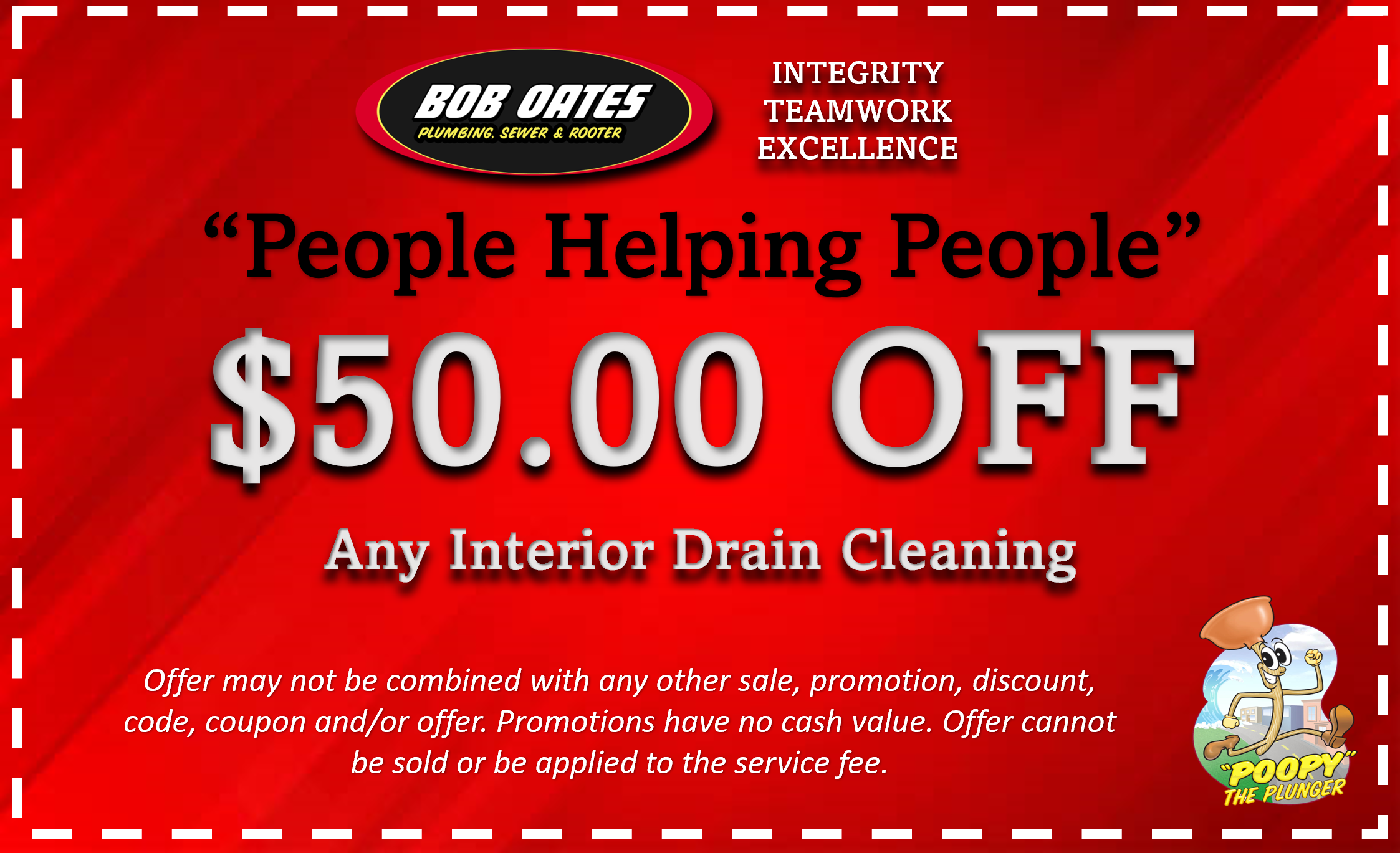 Coupon for $50 off any interior drain cleaning