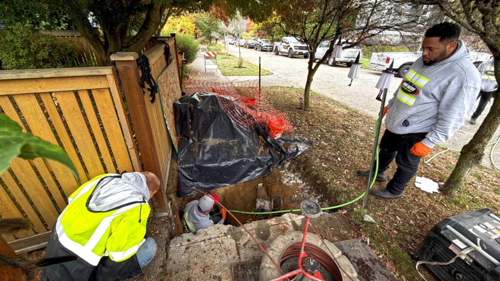 Bob Oates techs onsite at a hydro jetting job where a cable was left in the pipe