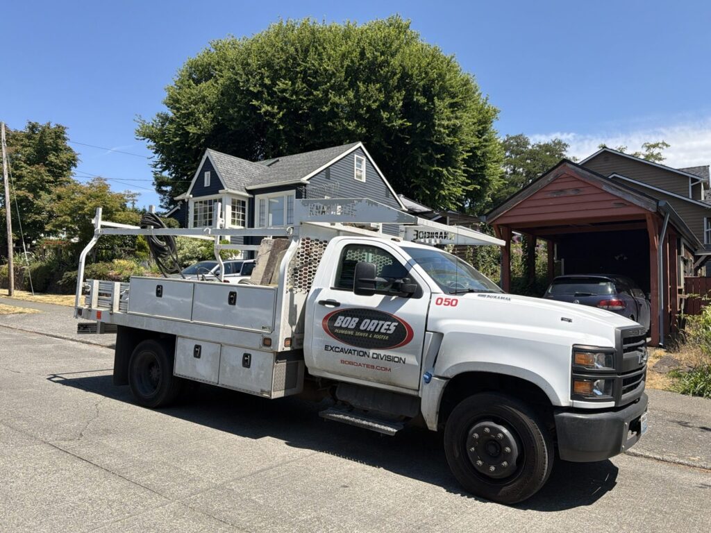 Bob Oates Excavation Division truck at a residential service call in Seattle