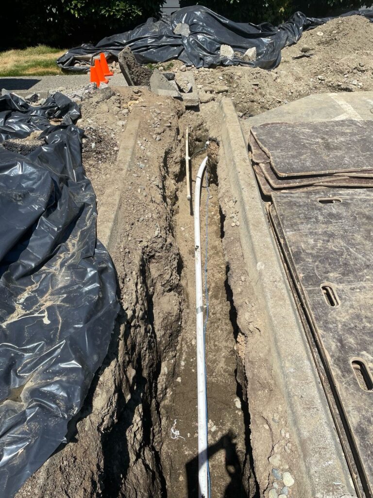 New residential water service line installed in an excavated trench in Seattle