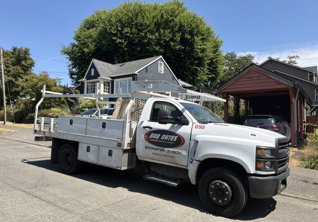 Bob Oates Excavation Division truck at a residential service call in Seattle
